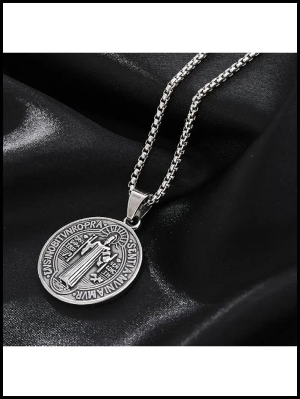 St Benedict Exorcism Medal Stainless Steel Necklace Christian Catholic Pendant